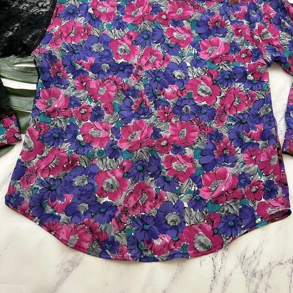 Jonathan Martin Womens Vintage 90s Patchwork Blouse Shirt Size M Pink Black Lace - Picture 12 of 12